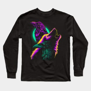 Retro crows with wolf Long Sleeve T-Shirt